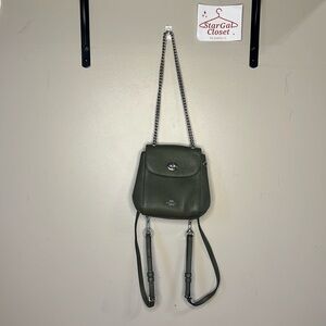 Coach Convertible Olive Green Mini Backpack With Chain Strap | GUC